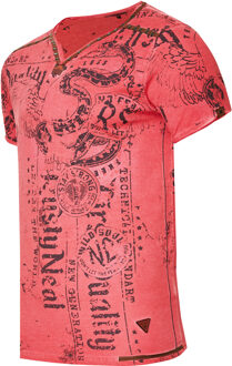 V-hals T-shirt met prints en suède Details - maat XL Rood