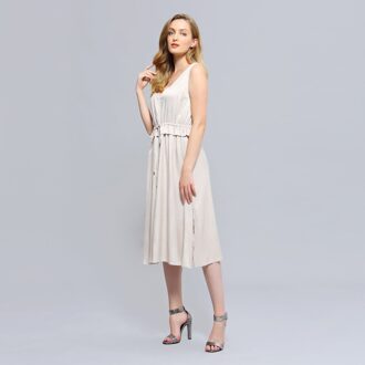 V-hals verstelbare taille midi-jurk Crème - XS