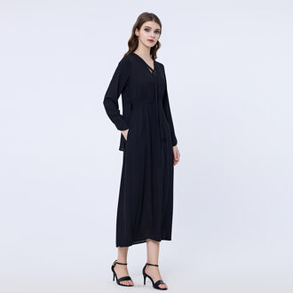 V-Neckline Long Blouse-dress Zwart