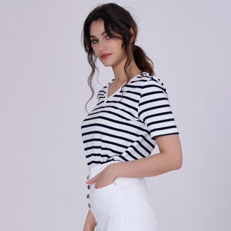 V nekstrepen katoen t-shirt - maat Blauw