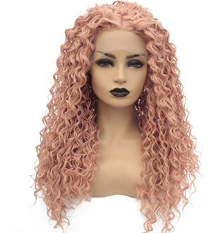 V'nice Rose Gold Pruik Synthetische Lace Front Hittebestendige Middenscheiding Losse Krullen Pruiken voor Vrouwen Licht Beige Bruin Kant 20 inches