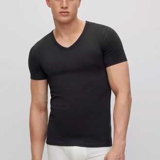 V-shirt modern slim fit 2-pack zwart - L