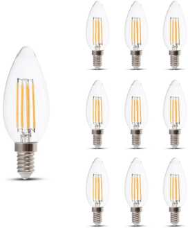 V-tac 10x E14 LED Filament Lamp - 4 Watt 400 Lumen - 3000K Warm wit - Vervangt 35 Watt - E14 fitting - Kaarslamp - Kleine fitting Transparant