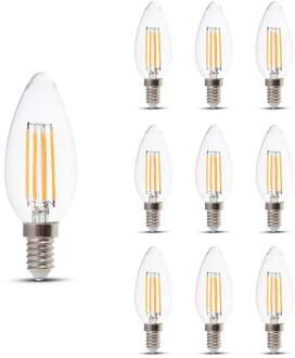 V-tac Set van 10 E14 LED Dimbare Filament Lampen - 4 Watt & 400 Lumen - 3000K Warm witte lichtkleur - 300° stralingshoek - 20.000 branduren geschikt voor E14 fittingen