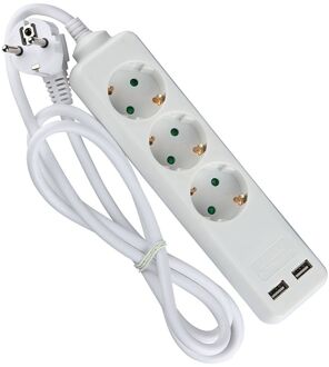 V-tac VT-1124-2 3 Wegs verlengstekkerdozen - USB - IP20 - Wit - 1,5 m draad