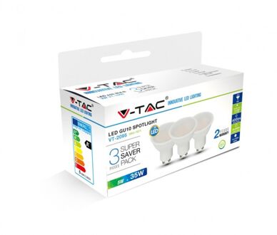 V-tac VT-2095-N GU10 LED Spots - 3PC Pack - IP20 - Wit - 4.5W - 400 Lumen - 3000K