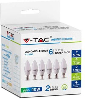 V-tac Vt-2246 6-pack Led Lampen Kaars - E14 - 5.5w - 470 Lm - 2700k