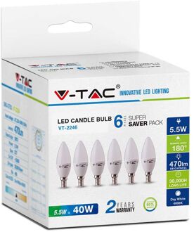 V-tac VT-2246 E14 Witte LED Lampen - RTL - Kaars - 6PC - Set - IP20 - 5.5W - 470 Lumen - 2700K