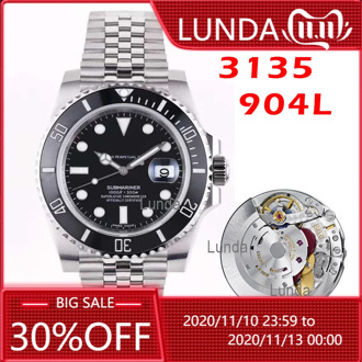 V10 3135 904L Men's Watch Automatic Ceramic Bezel Black Dial Steel Oyster Bracelet Edition Watches 116610 Date Hulk