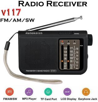 V117 3 Band Radio Draagbare AM FM Kleine Emergency Transistor Radio Ontvanger Kortegolf Batterij Aangedreven Tuner Ontvanger Voor Senior
