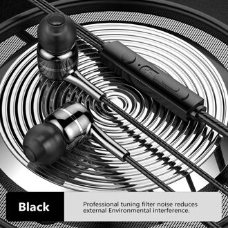 V5 Oortelefoon Hifi In-Ear Mobiele Telefoon Headset 3.5Mm Koptelefoon Sport Volumeregeling Bedrade Koptelefoon Voor Huawei Voor xiaomi Oor Caps 01 zwart