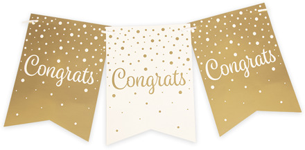 Vaandel Vlaggenlijn Congrats Goud/Wit (6m) Wit - Transparant, Goud - Brons