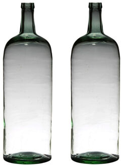 Vaas - 2x - fles vorm - transparant - B19 x H60 cm - glas - stijlvolle flessen bloemenvaas