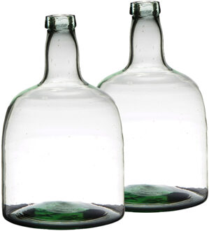 Vaas - 2x - fles vorm - transparant - B30 x H19 - glas - stijlvolle flessen bloemenvaas