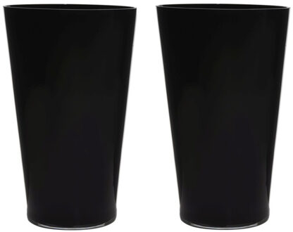 Vaas - 2x stuks - zwart - glas - conisch model - 40 x 25 cm - boeketvaas basic - bloemenvaas
