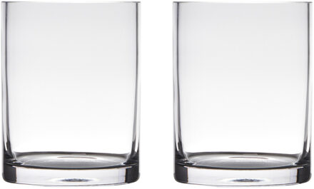 Vaas - 2x - transparant - 15 x 12 cm - glas - cilinder vorm - vazen - bloemenvaas