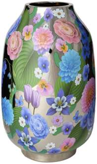 Vaas bloemen zilverkleurig - multikleur - ø19x31 cm