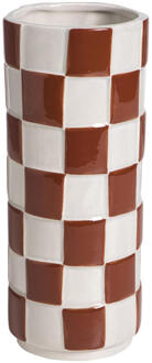 Vaas Check Rood/wit - 22xØ9 Cm - Keramiek - Rood#Wit
