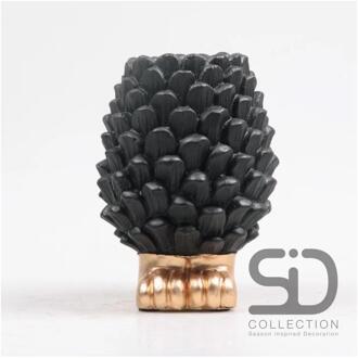 Vaas dennenappel op voet 16cm zwart