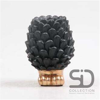 Vaas dennenappel op voet 9x9x12cm zwart