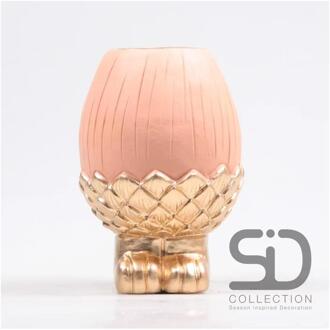 Vaas eikel op voet 11x11x16cm beigerood