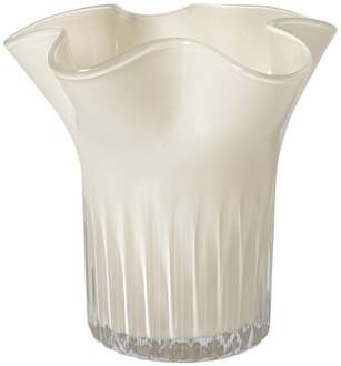 Vaas golf met ribbel - beige - ø19.5x19 cm