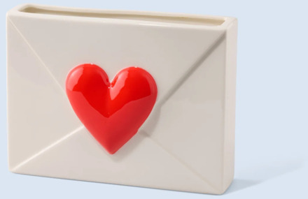 vaas Hart keramiek Creme met rood