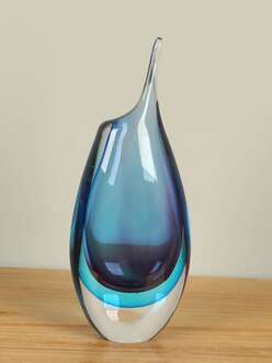 Vaas met punt blauw/paars 30 cm, SA-1, glazen vaas, glasvaas, vaas glas, blauwe vaas