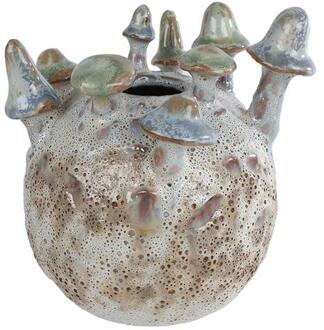 Vaas paddestoel creme/paars 12x12x14cm crème