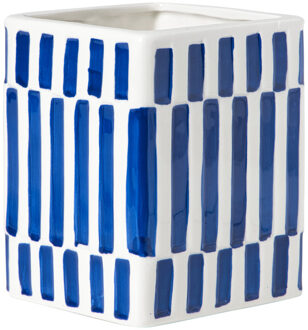 Vaas ruit - blauw/wit - 12.5x10x10 cm