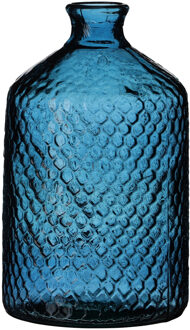 Vaas Scubs Bottle - blauw geschubt - glas - D18xH31cm