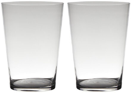 Vaas - Set van 2x stuks - conisch - transparant - 30 x 22 cm - glas - bloemenvaas - vazen