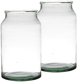 Vaas - Set van 2x stuks - gerecycled glas - H30 x D18 cm - helder - bloemenvaas