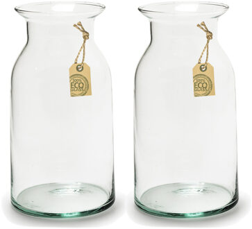 Vaas - Set van 2x stuks - transparant - 9x18cm - gerecycled glas - bloemenvaas - Boeketvaas