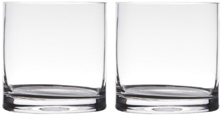 Vaas - Set van 2x stuks - transparant - H15 x D15 cm - glas - cilinder vorm - vazen - bloemenvaas