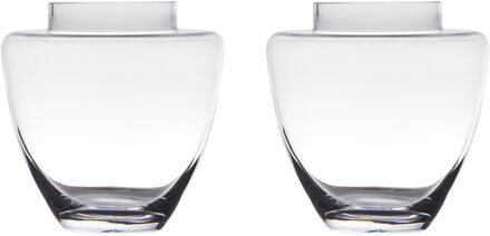Vaas - Set van 2x stuks - transparant - H19 x D19 cm - glas - cilinder vorm - vazen - bloemenvaas