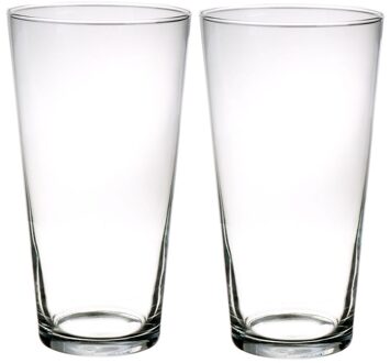 Vaas transparant - 2x - 30 cm - glas - Conische bloemenvaas - vazen