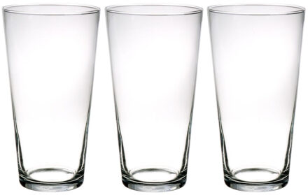 Vaas transparant - 3x stuks - 30 cm - glas - Conische bloemenvaas - vazen