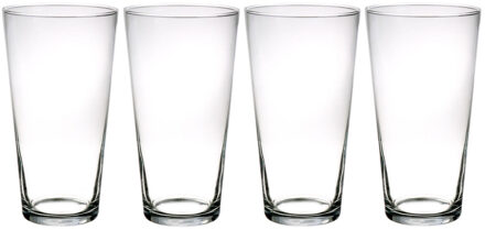 Vaas transparant - 4x - 30 cm - glas - Conische bloemenvaas - vazen