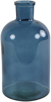 vaas - zeeblauw/transparant - glasA‚A - apotheker fles - D14 x H27 cm - Vazen