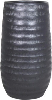 Vaas - zwart - mat - ribbels - keramiek - 26 x 50 cm