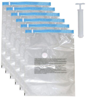Vacuumzakken voor kleding/textiel - opbergzakken - 6x - transparant - 45 x 60 cm - met pomp