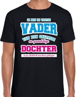 Vader en dochter fun kado t-shirt zwart voor heren - cadeau shirt / vaderdag M