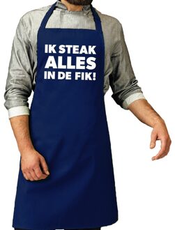 Vaderdag cadeau schort - Ik steak alles in de fik - barbecue/BBQ - blauw - Feestschorten