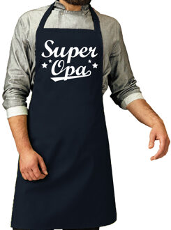 Vaderdag cadeau schort - super opa - navy blauw- keukenschort - BBQ -verjaardag