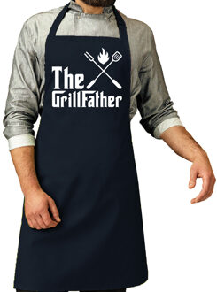 Vaderdag cadeau schort - The Grillfather - barbecue/bbq - navy blauw - heren