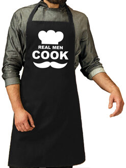 Vaderdag cadeau schort zwart real men cook voor heren - Feestschorten
