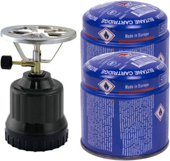 Vakantie kook set - camping kookstel 1 pit - incl. 2x gas navulling - priktank - 190 gram