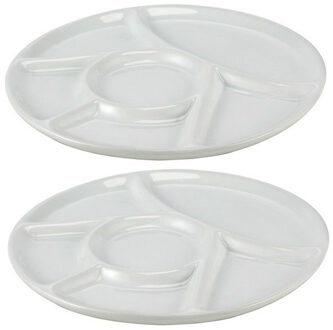 Vakjesbord - 2x - wit - 23 cm - 6 vakjes - fondue/gourmet/bbq bord - vakjesborden