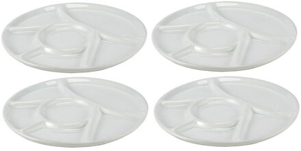 Vakjesbord - 4x - wit - 23 cm - 6 vakjes - fondue/gourmet/bbq bord - vakjesborden